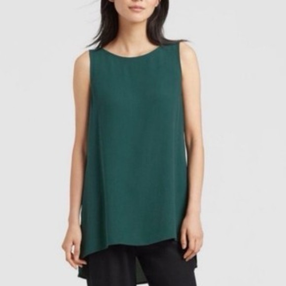 Eileen Fisher Tops - NWT Eileen Fisher Silk Georgette Crepe Boat Long Shell Tunic Pine Sz S